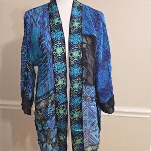 Chico's Blue Silk Blend Patchwork Kimono Jacket Size 1 (M)